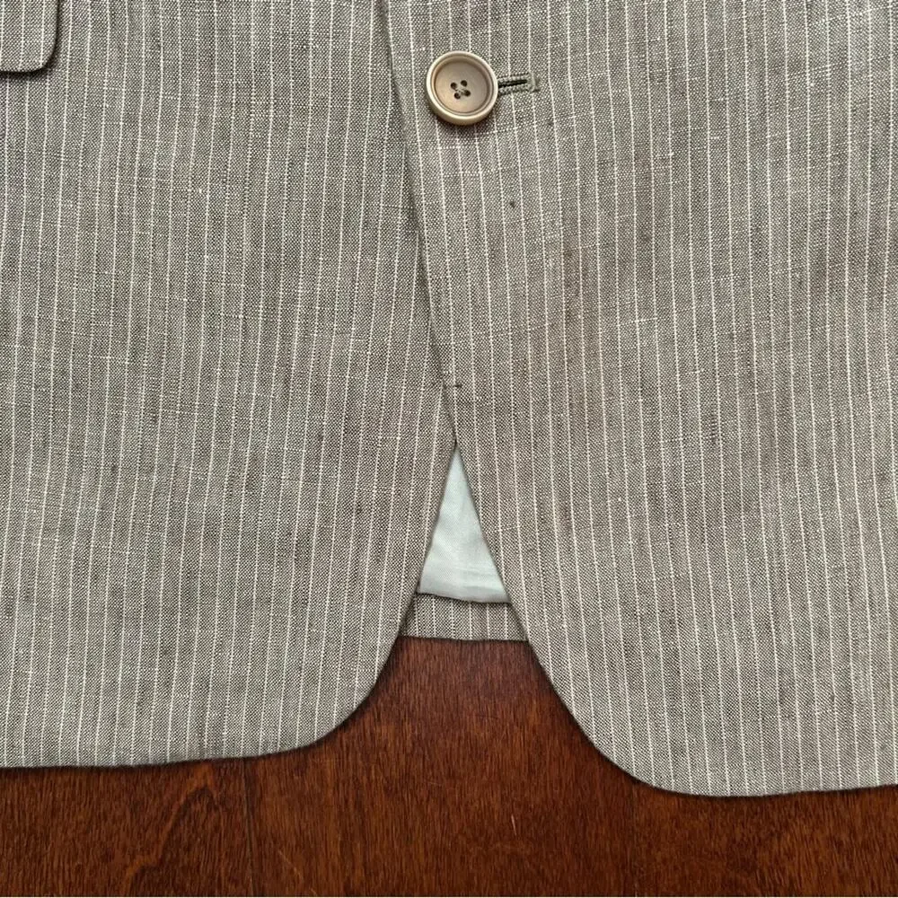 Bar III 100% Linen Light Brown Pinstripe Blazer, Size 42L